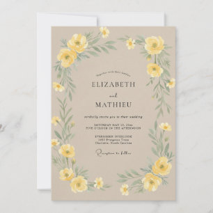 Yellow Champagne Wreath Wedding Invitation