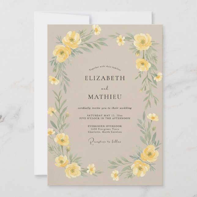 Yellow Champagne Wreath Wedding Invitation (Front)