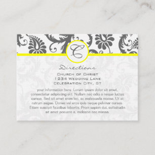Yellow & Charcoal Grey Damask Wedding Info Cards