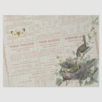 Yellow Chat Bird Nest Butterfly French Decoupage