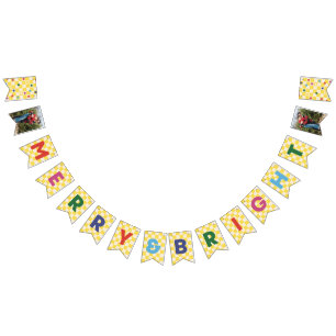 Yellow Checkerboard Merry & Bright Bunting Banner