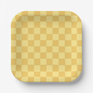 Yellow Checkerboard Pattern Paper Plate
