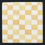 Yellow Checkered Decorative Stone Coaster<br><div class="desc">Protect your surfaces in style with this stone coaster featuring an original artistic design. The artwork showcases a decorative pattern inspired by nature, vintage illustration, and timeless design elements, adding a beautiful accent to your home decor. Crafted from durable stone and professionally printed through Zazzle, this coaster is designed to...</div>