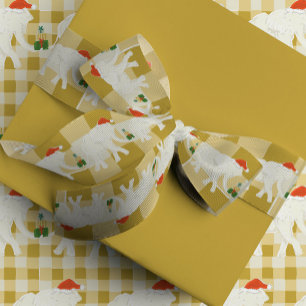 Yellow Checkered White Elephant Christmas Party Grosgrain Ribbon