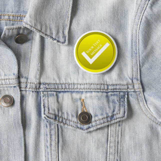 Yellow Checkmark Symbol 6 Cm Round Badge (In Situ)
