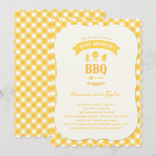 Yellow Checks Backyard BBQ Neutral Baby Shower Invitation