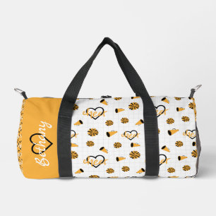 Yellow Cheer Hearts, Pom Poms, Megaphone Pattern Duffle Bag