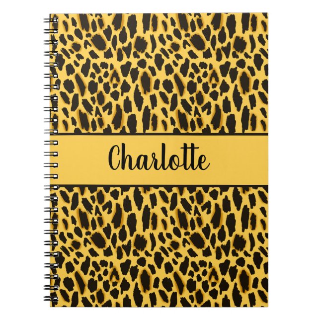 Yellow Cheetah Print with Black Spots Custom Name Notebook (Front)