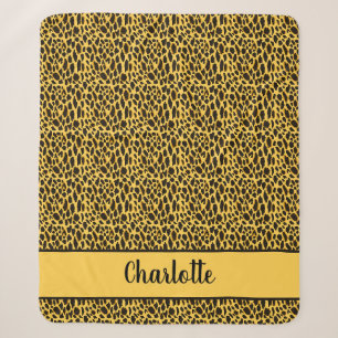 Yellow Cheetah Print with Black Spots Custom Name Sherpa Blanket