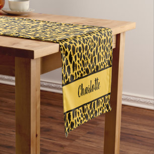 Yellow Cheetah Print with Black Spots Custom Name Short Table Runner