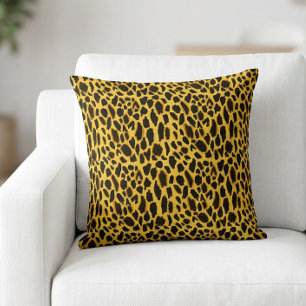 Yellow Cheetah Print with Black Spots Throw Pillow