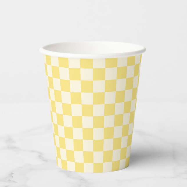 Yellow Chequerboard Paper Cups (Front)