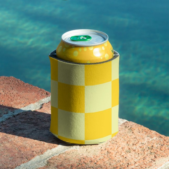 Yellow Chequerboard Retro Colourful Checks Can Cooler (In Situ Pool)