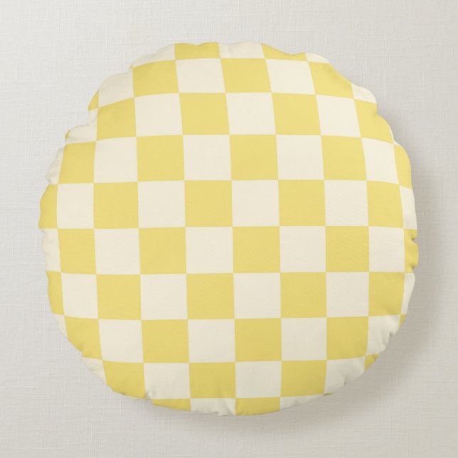 Yellow Chequerboard Round Cushion (Front)