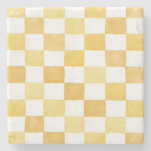 Yellow Chequered Decorative Stone Coaster