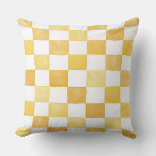 Yellow Chequered Decorative Throw Pillow 