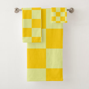 Yellow Chequered Gingham Pattern Bath Towel Set