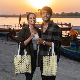 Yellow Chequered Plaid Tote Bag