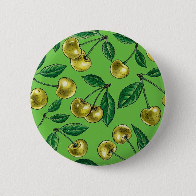 Yellow cherries 6 cm round badge (Front)