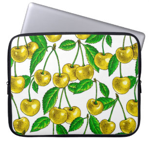 Yellow cherries on white laptop sleeve