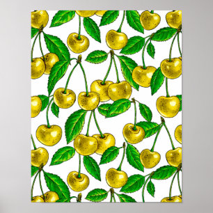 Yellow cherries on white poster
