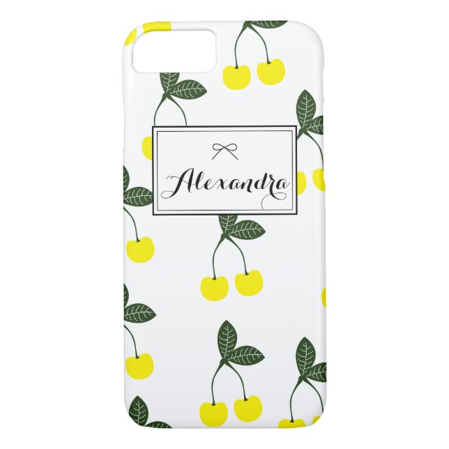 Yellow Cherries Pattern Personalised iPhone 7 Case (Back)
