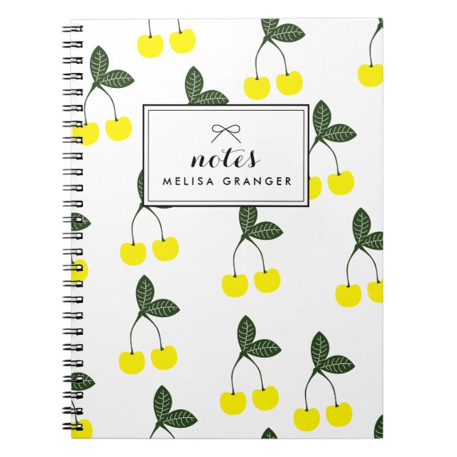 Yellow Cherries Pattern Personalised Notebook (Front)