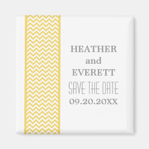 Yellow Chevron Border Save the Date Magnet