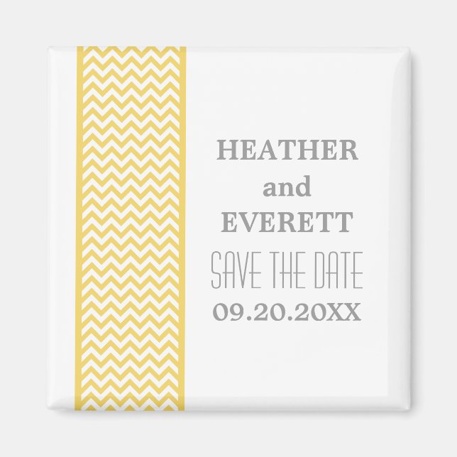 Yellow Chevron Border Save the Date Magnet (Front)