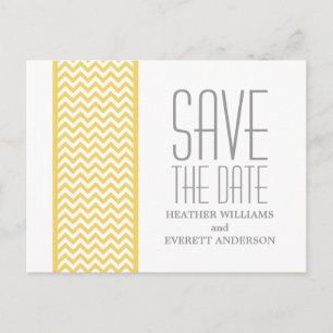 Yellow Chevron Border Save the Date Postcard