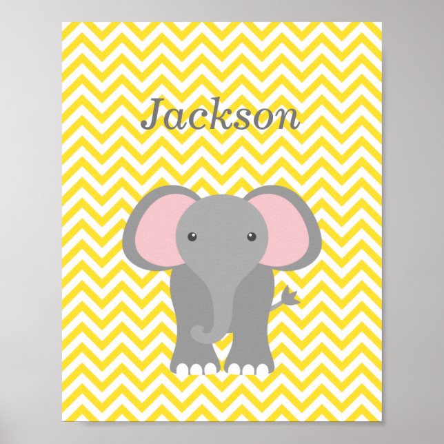 Yellow Chevron Elephant Personalised Nursery Decor (Front)