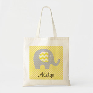 Yellow Chevron Elephant Personalised Tote Bag