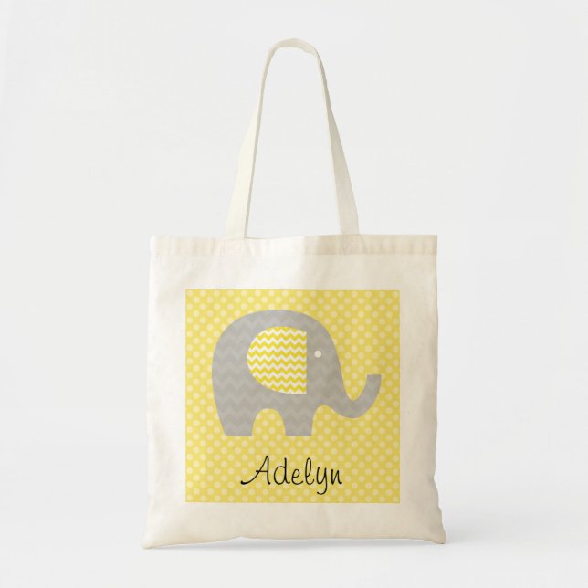 Yellow Chevron Elephant  Personalised Tote Bag (Front)