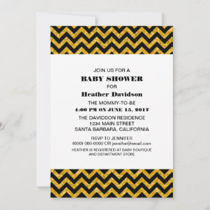 Yellow Chevron Glitter Baby Shower Invite