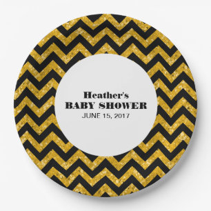 Yellow Chevron Glitter Baby Shower Paper Plates