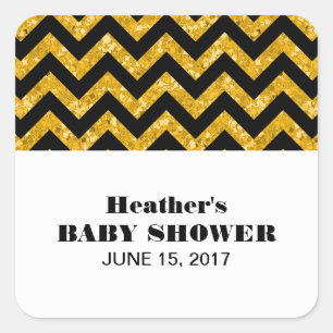 Yellow Chevron Glitter Baby Shower Stickers