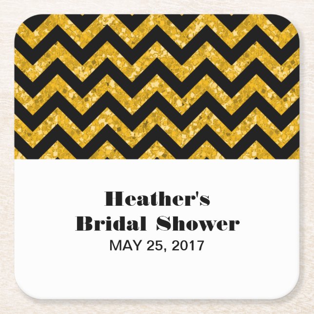 Yellow Chevron Glitter Bridal Shower Coasters (Front)