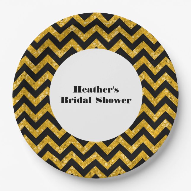 Yellow Chevron Glitter Bridal Shower Plates (Front)