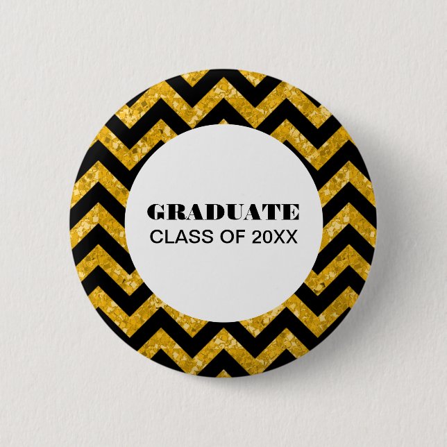 Yellow Chevron Glitter Graduation Button (Front)