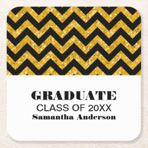 Yellow Chevron Glitter Graduation Coasters