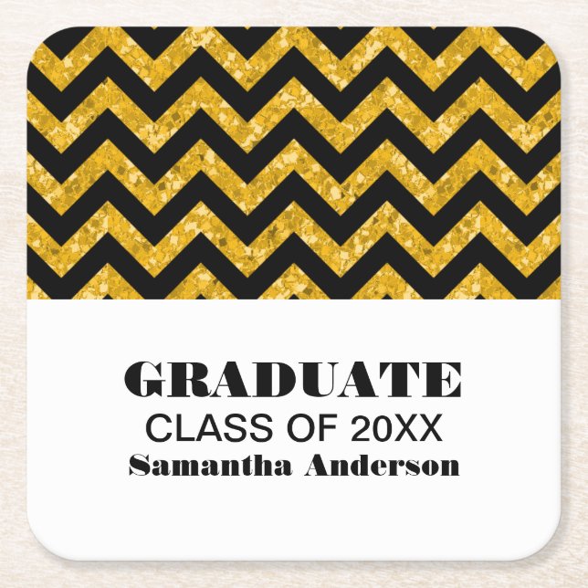 Yellow Chevron Glitter Graduation Coasters (Front)