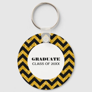 Yellow Chevron Glitter Graduation Keychain
