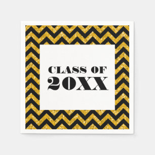 Yellow Chevron Glitter Graduation Paper Napkins