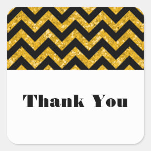 Yellow Chevron Glitter Thank You Stickers