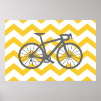Yellow Chevron Grey Bike Poster