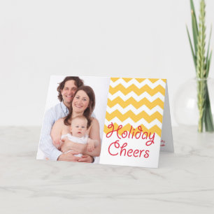 Yellow chevron holiday cheers Christmas photo Card