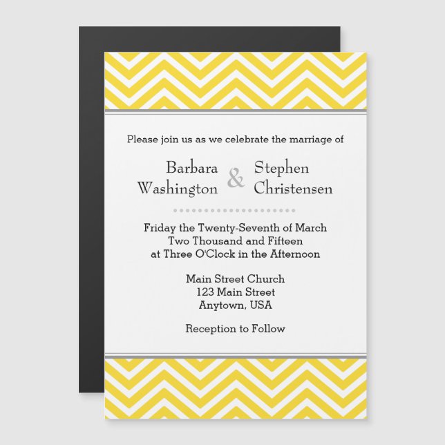 Yellow Chevron Magnetic Wedding Invitation (Front/Back)