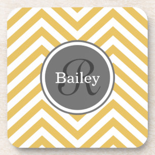 Yellow Chevron Monogram Coaster
