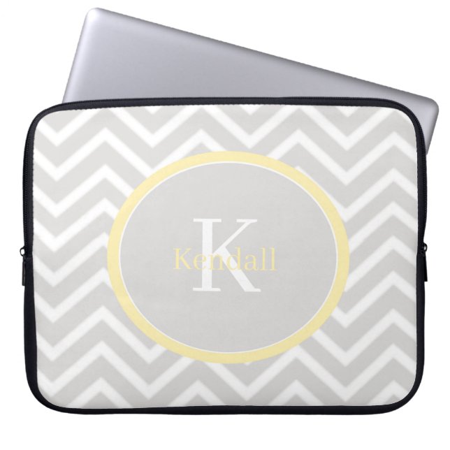Yellow Chevron Monogram Laptop Sleeve (Front)