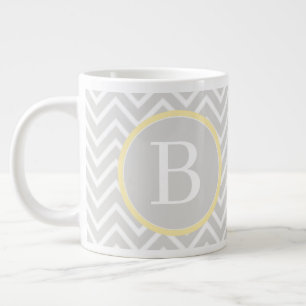 Yellow Chevron Monogram Large Coffee Mug